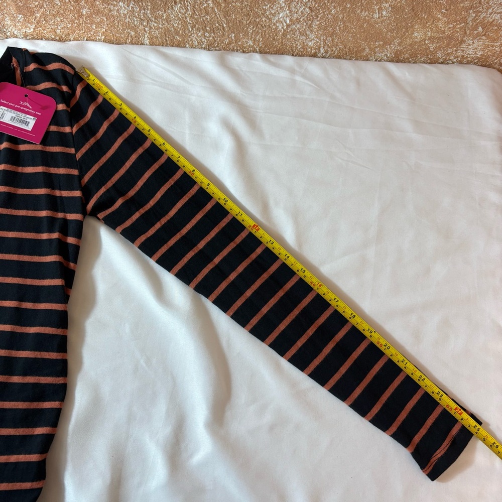 Isabel Maternity Tee Long Sleeve Side Rouging Comfy Striped Black Orange Size XS - Picture 11 of 14